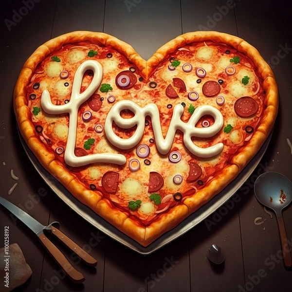 Obraz  giant heart-shaped pizza
