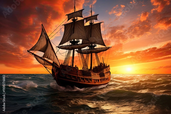 Obraz Ultra realistic old caravel on the ocean