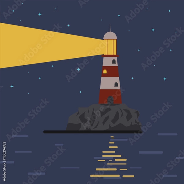 Obraz sea nightscape with a beam of light from the lighthouse