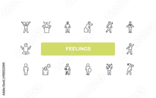 Fototapeta fully editable outline icon collection from feelings concept. thin line icons set such as pumped human, stressed human, blah human, amazed exhausted