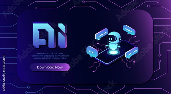 Fototapeta Chatbot or AI bot assistant. Chat bot user interface in blue dark style with messages.