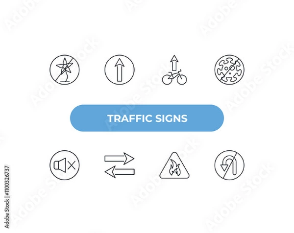 Fototapeta fully editable outline icon collection from traffic signs concept. thin line icons set such as no picking flowers, straight, cycle lane, fire, no turn,