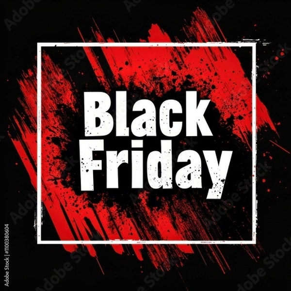Fototapeta Logo in the style of Grunge Style, with the text "Black Friday". Black and red background with a white square frame around it, for a Black Friday sale banner.