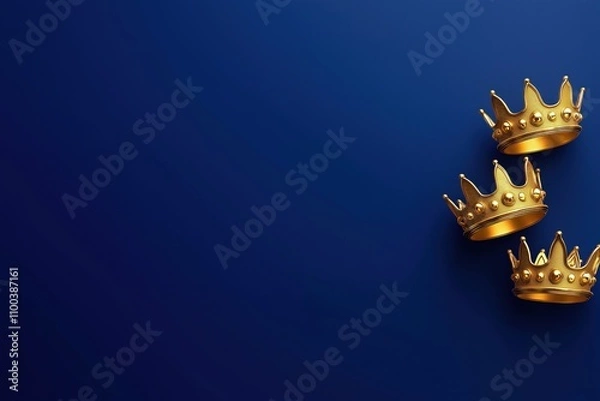 Obraz Golden crowns in a cartoon style against a deep blue background for decorative themes and designs