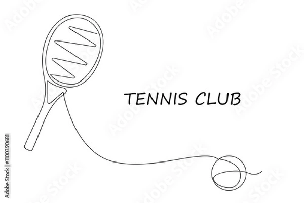 Fototapeta Tennis club in one continuous line. One line drawing, minimalism. Vector illustration.