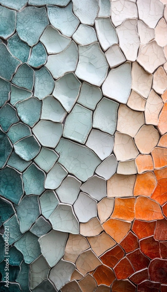 Fototapeta Earth-toned mosaic of interlocking shapes with textured edges, inspired by natural patterns and geometry.