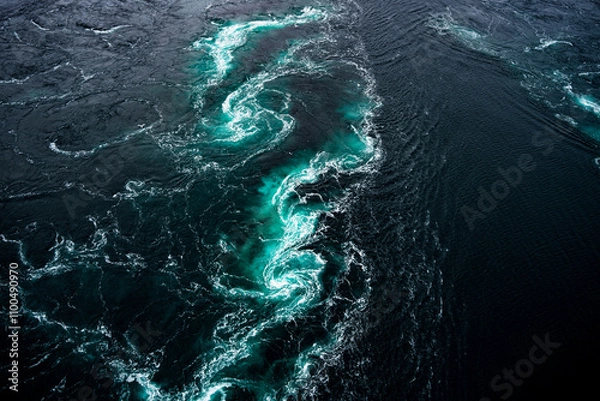 Fototapeta Dynamic Ocean Currents are Creating Beautiful Spirals in the Deep Water of the Ocean Sea