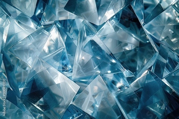 Fototapeta Close up of blue triangular prisms creating abstract geometric pattern.