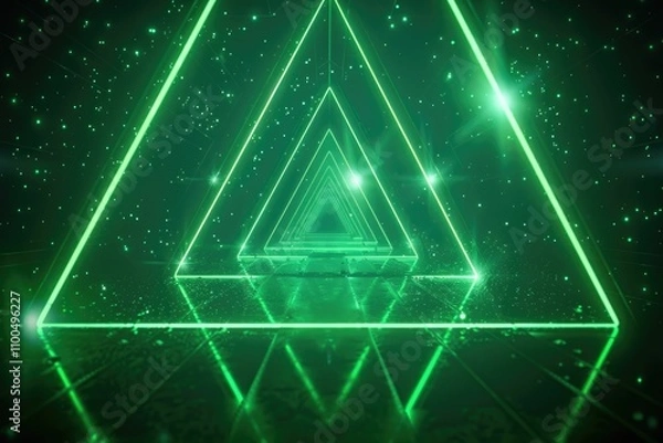 Fototapeta A mesmerizing neon green triangular tunnel extending into a dark  starry expanse.