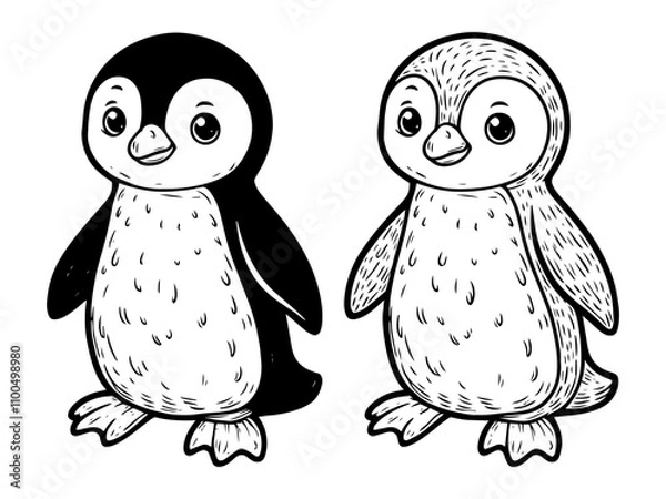 Fototapeta Coloring page penguins, generative ai.