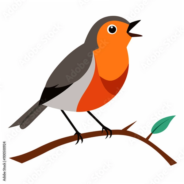 Obraz A delightful American Robin singing a melodious tune while perched gracefully on a tree branch, embodying the essence of nature.