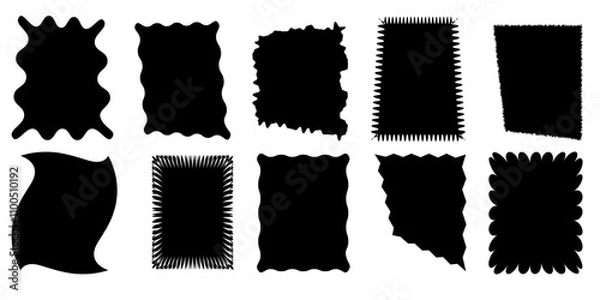 Fototapeta Squiggle stories frames set. Jaggered edges, retro scallop frames, psychedelic forms, groovy shapes set