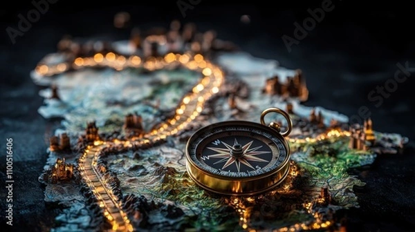 Obraz Planning your journey a compass and map for budgeting your roadmap to success