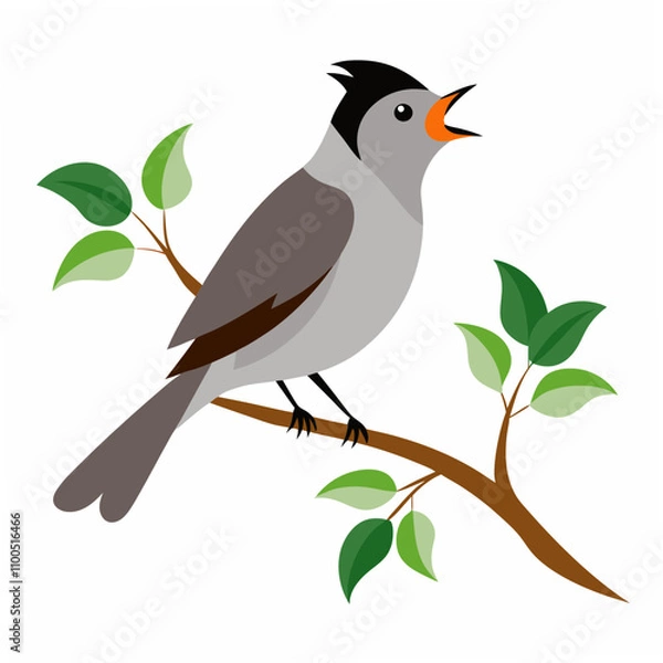 Obraz A charming Common Blackcap bird singing melodiously while perched on a tree branch, embodying the serenity of nature.