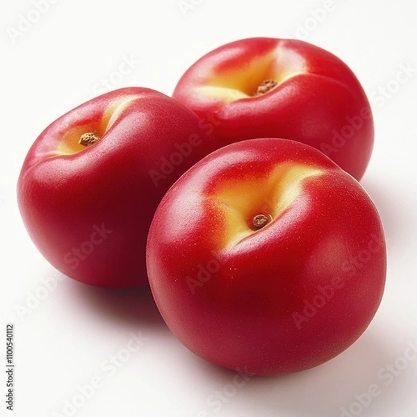 Obraz Three Fresh Red Plums on White Background