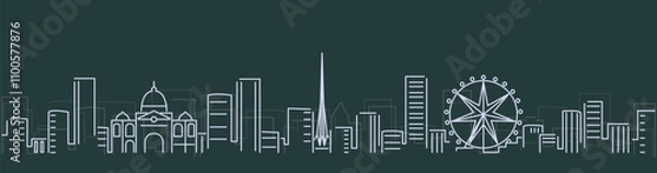 Fototapeta Melbourne Simple Lines Skyline on Dark Background