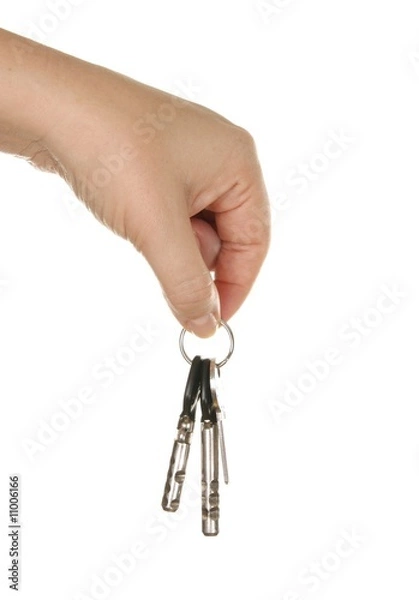 Obraz human hand with keys on white  background