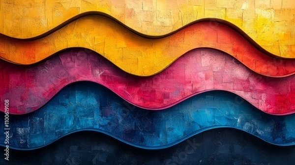 Fototapeta Geometric patterns inspired by ocean waves, sharp lines, vibrant colors, modern art style