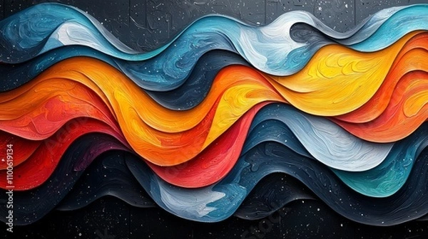 Fototapeta Geometric patterns inspired by ocean waves, sharp lines, vibrant colors, modern art style