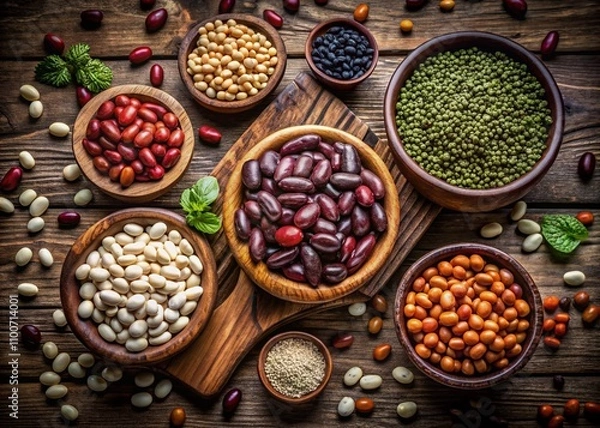 Fototapeta Minimalist Still Life of Protein-Rich Beans on a Rustic Wooden Background Highlighting Nutritional Benefits for Healthy Living and Wellness