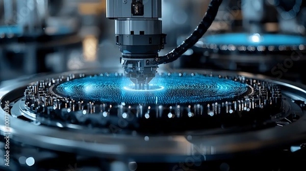 Fototapeta Futuristic Silicon Wafer Production with Advanced Robotic Assembly for Cutting Edge Computers