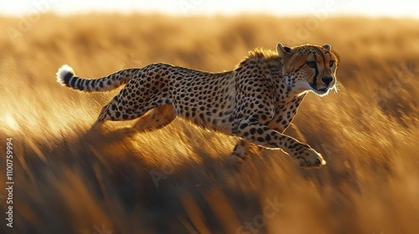 Fototapeta Cheetah Running Through Golden Grass