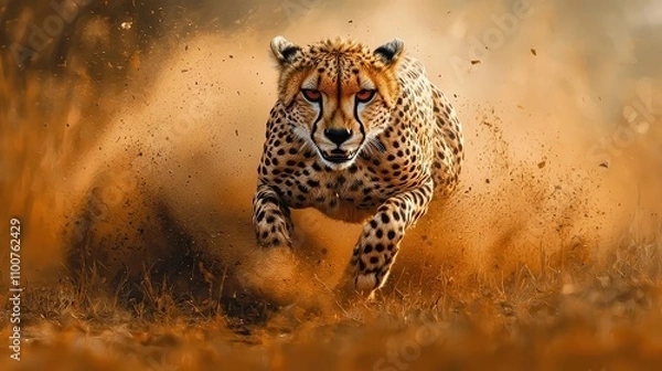 Fototapeta Cheetah Running Through Dust