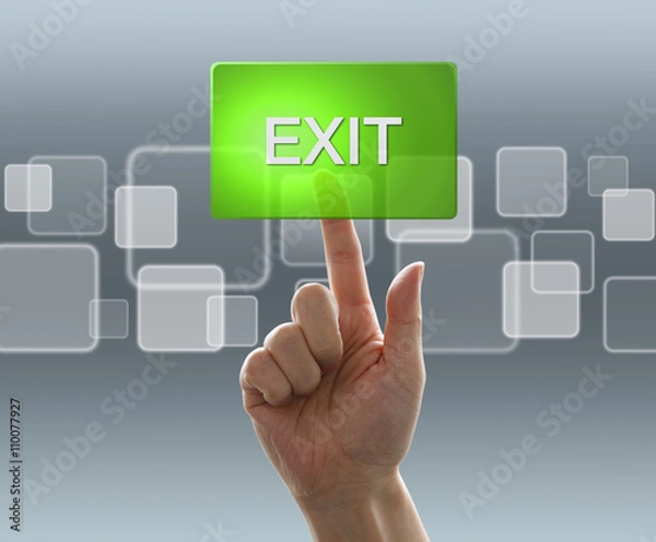 Fototapeta ボタンを押す男性の手（出口）