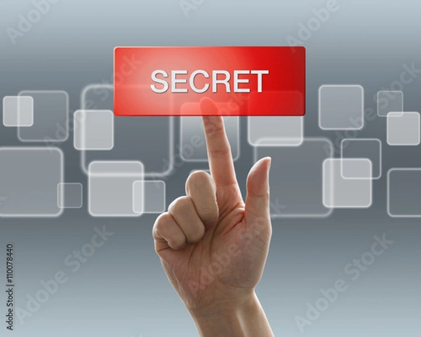 Fototapeta ボタンを押す男性の手（秘密）