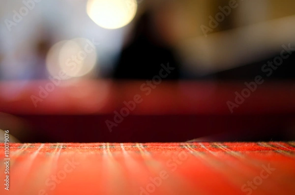 Fototapeta Empty red table and blur resturant background, street view