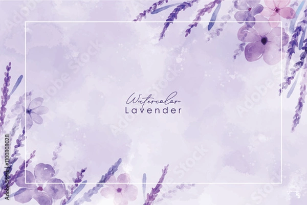 Fototapeta Lavender card Vector watercolor. Provence flowers banner backgrounds. lavender border, watercolor painting, hand drawn. lavender abstract watercolor background frame