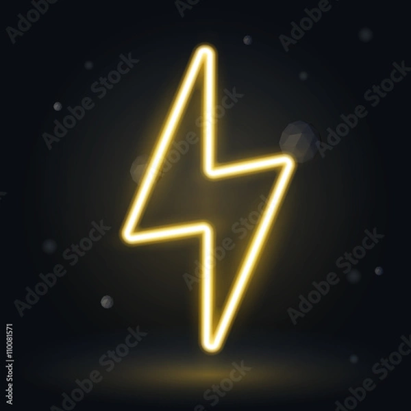 Fototapeta Neon Frame thunderbolt isolated, vector lightning on black background