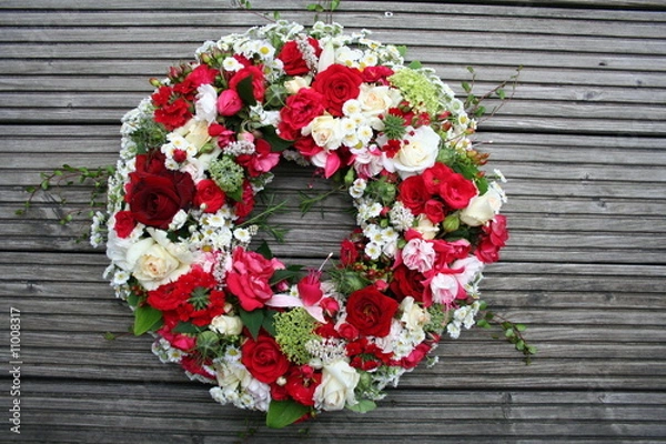 Fototapeta Blumenkranz rot weiss
