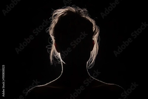 Fototapeta silhouette of woman hiding identity in dark shadows backlit portrait mystery anonymity