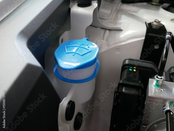 Obraz windshield washer fluid reservoir cap in engine room.	
