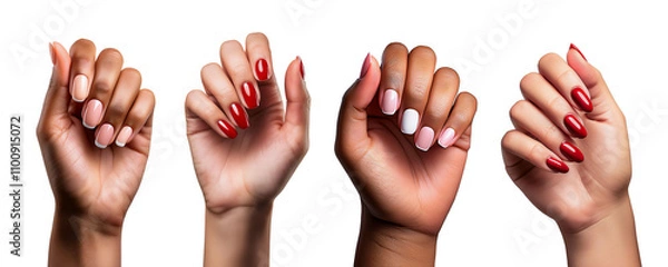 Obraz Collection of beautiful diverse female hands, with manicured nails, isolated on a transparent background.