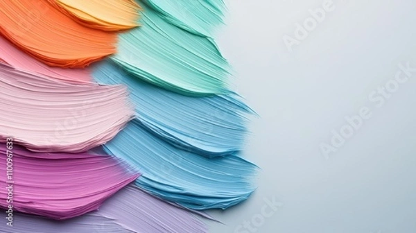 Obraz A vibrant gradient of paint strokes in various colors, showcasing a smooth texture and artistic flair on a light background.