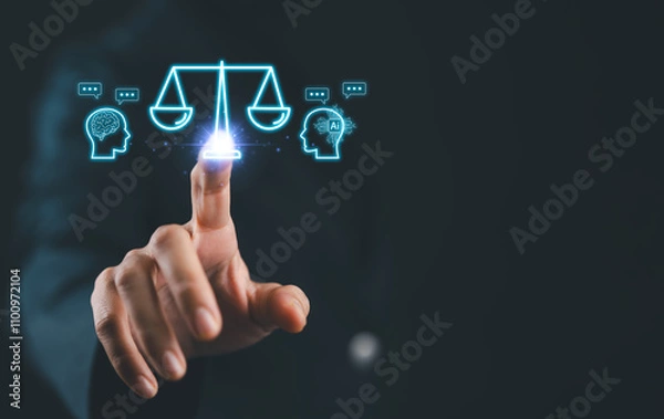 Fototapeta AI ethics or AI Law concept. Developing AI codes of ethics. Compliance, regulation, standard , business policy and responsibility for guarding against unintended bias in machine learning algorithms.