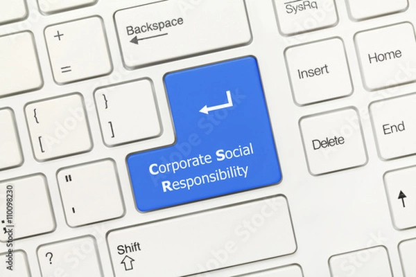 Obraz White conceptual keyboard - Corporate Social Responsibility (blu