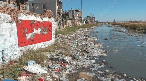 Fototapeta Living amidst the waste of developed nations can be a challenging experience, highlighting the impacts of consumerism and environmental neglect on everyday life.