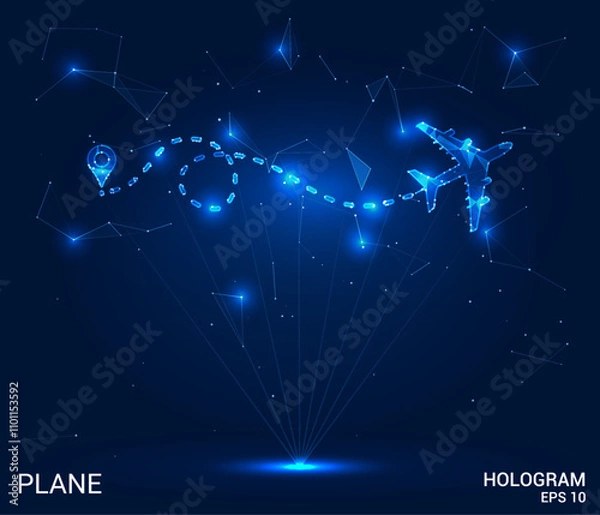 Fototapeta Hologram plane. Plane made of polygons, triangles, dots, and lines. Low-poly plane structure of connections. Technology concept vector.