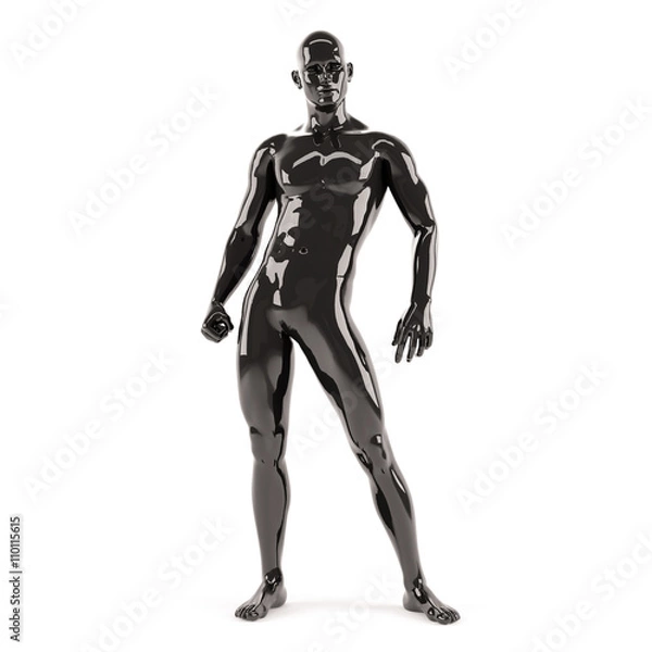 Fototapeta Abstract black plastic human body mannequin over white background. 3D rendering illustration