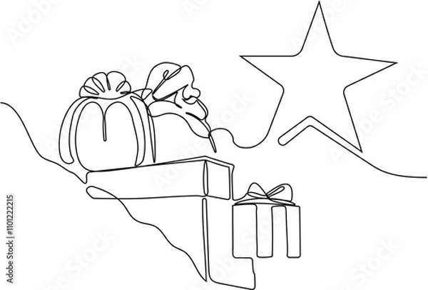 Fototapeta Vector doodle illustration, hand drawn in cartoon style. Black and white linear drawing of Santa Claus on the roof in a chimney. Vector illustration