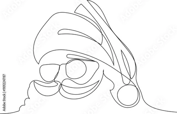 Fototapeta Vector doodle illustration, hand drawn in cartoon style. Black and white linear drawing of Santa Claus on the roof in a chimney. Vector illustration