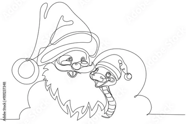 Fototapeta Vector doodle illustration, hand drawn in cartoon style. Black and white linear drawing of Santa Claus on the roof in a chimney. Vector illustration