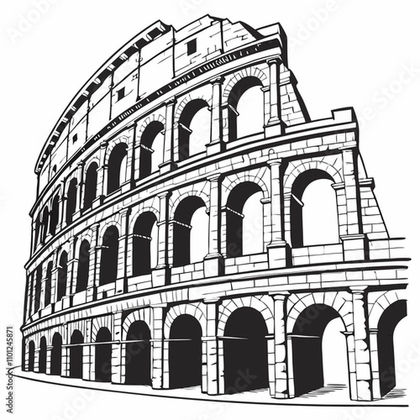 Fototapeta Vector illustration of the Colosseum in Rome, Italy, showcasing its iconic architecture and historical significance.