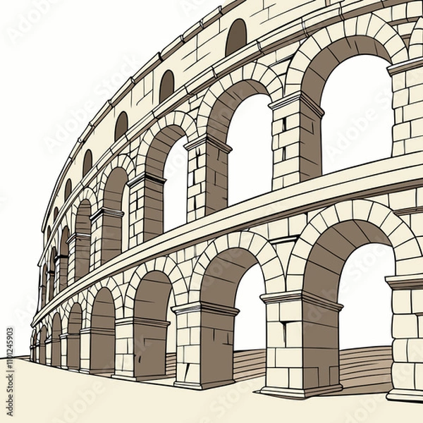 Fototapeta Vector illustration of the Colosseum in Rome, Italy, showcasing its iconic architecture and historical significance.