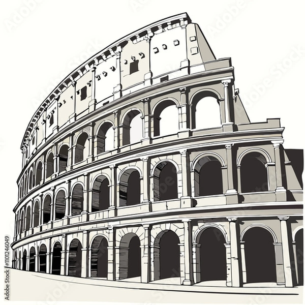 Fototapeta Vector illustration of the Colosseum in Rome, Italy, showcasing its iconic architecture and historical significance.