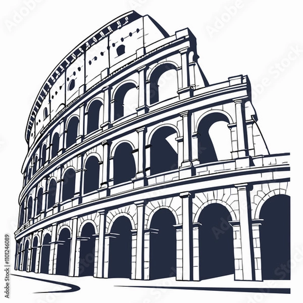 Fototapeta Vector illustration of the Colosseum in Rome, Italy, showcasing its iconic architecture and historical significance.