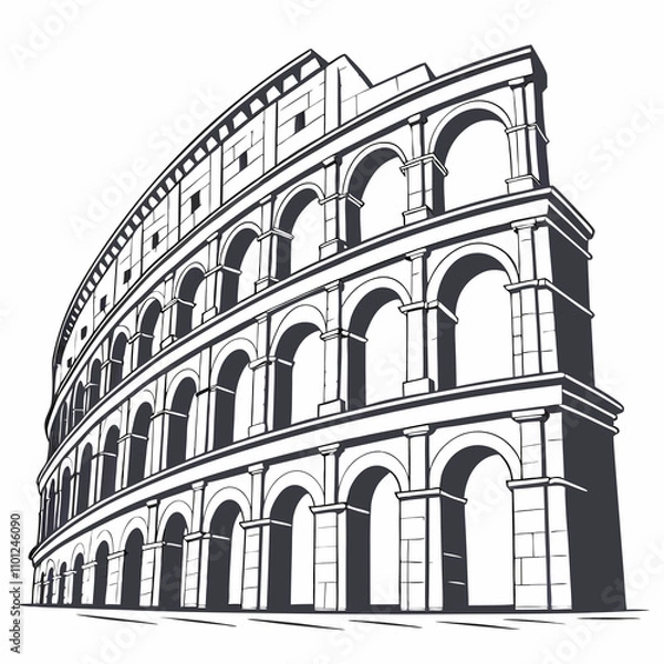 Fototapeta Vector illustration of the Colosseum in Rome, Italy, showcasing its iconic architecture and historical significance.